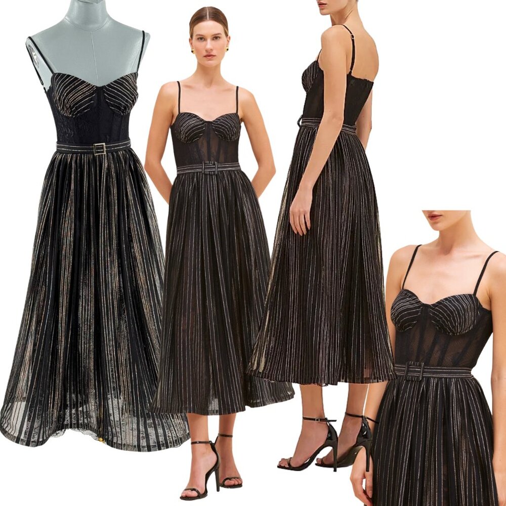 🆕 PATBO 🧿 NWOT Prism Lace & Lurex Metallic Thread Midi-Dress, Sz BR 36 US 4